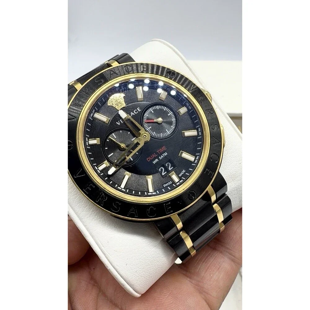 Versace V-Extreme Pro Multifunction Dual Time Watch with Bracelet, Black
